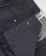 HICKEY FREEMAN -  Navy Micro Herringbone Wool Flat Front Dress Pants - 40W