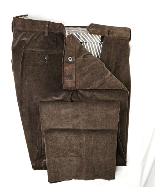 ERMENEGILDO ZEGNA - MOP Brown CASHMERE/CORDUROY Flat Front Pants - 40W