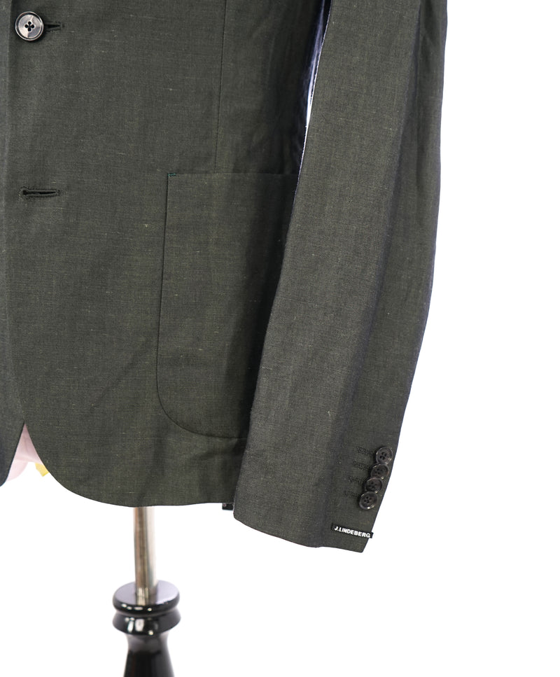 J. LINDEBERG - Summer Linen Cotton Blend Green Semi-Lined Blazer- 40R