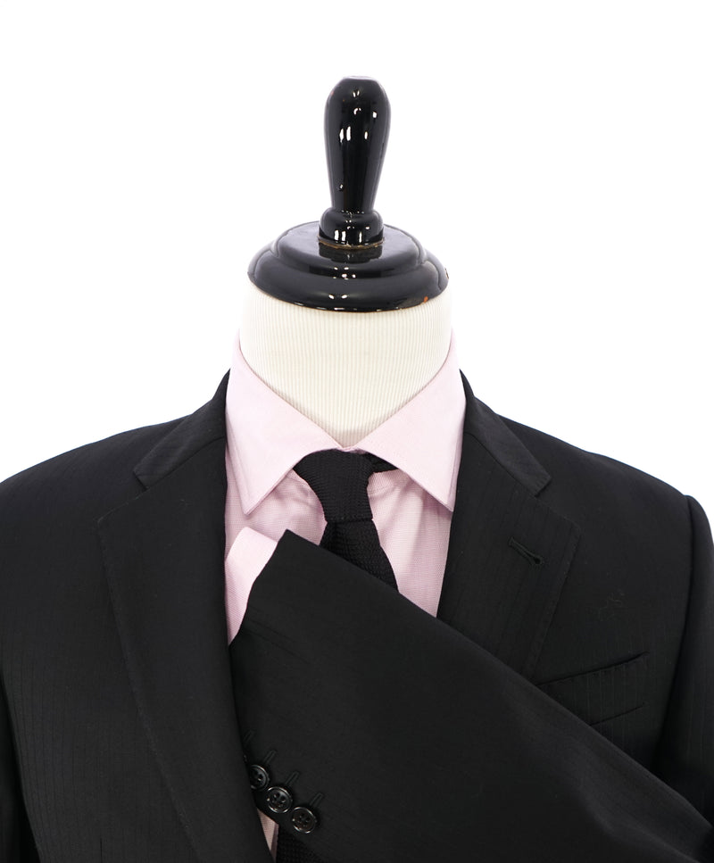 ARMANI COLLEZIONI - Black On Black Sleek Stripe “G Line” Wool Suit - 42R