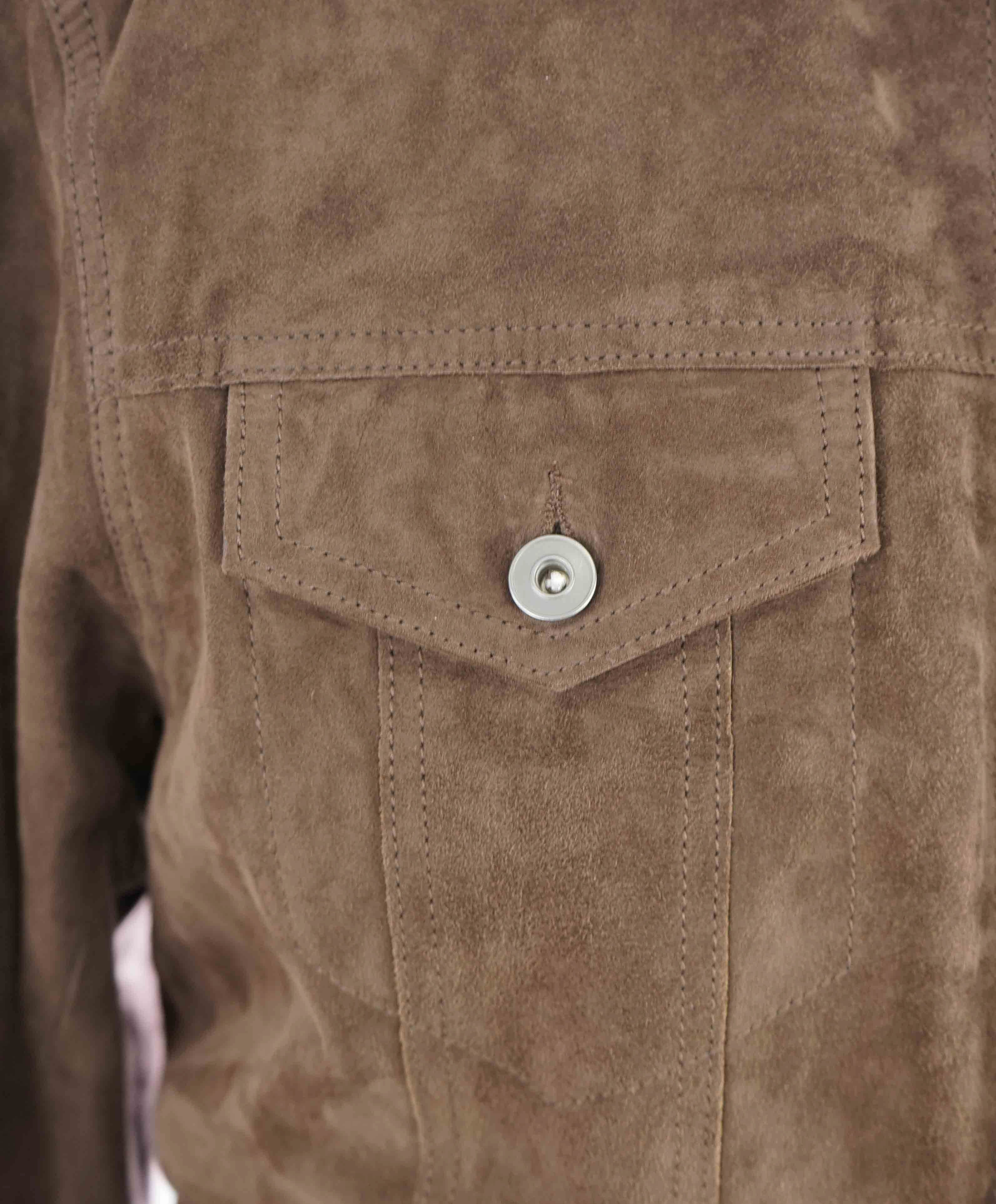 $1,095 SAKS FIFTH AVE - *SUPPLE SUEDE* Goat Skin Brown Metal Button- 40 US M