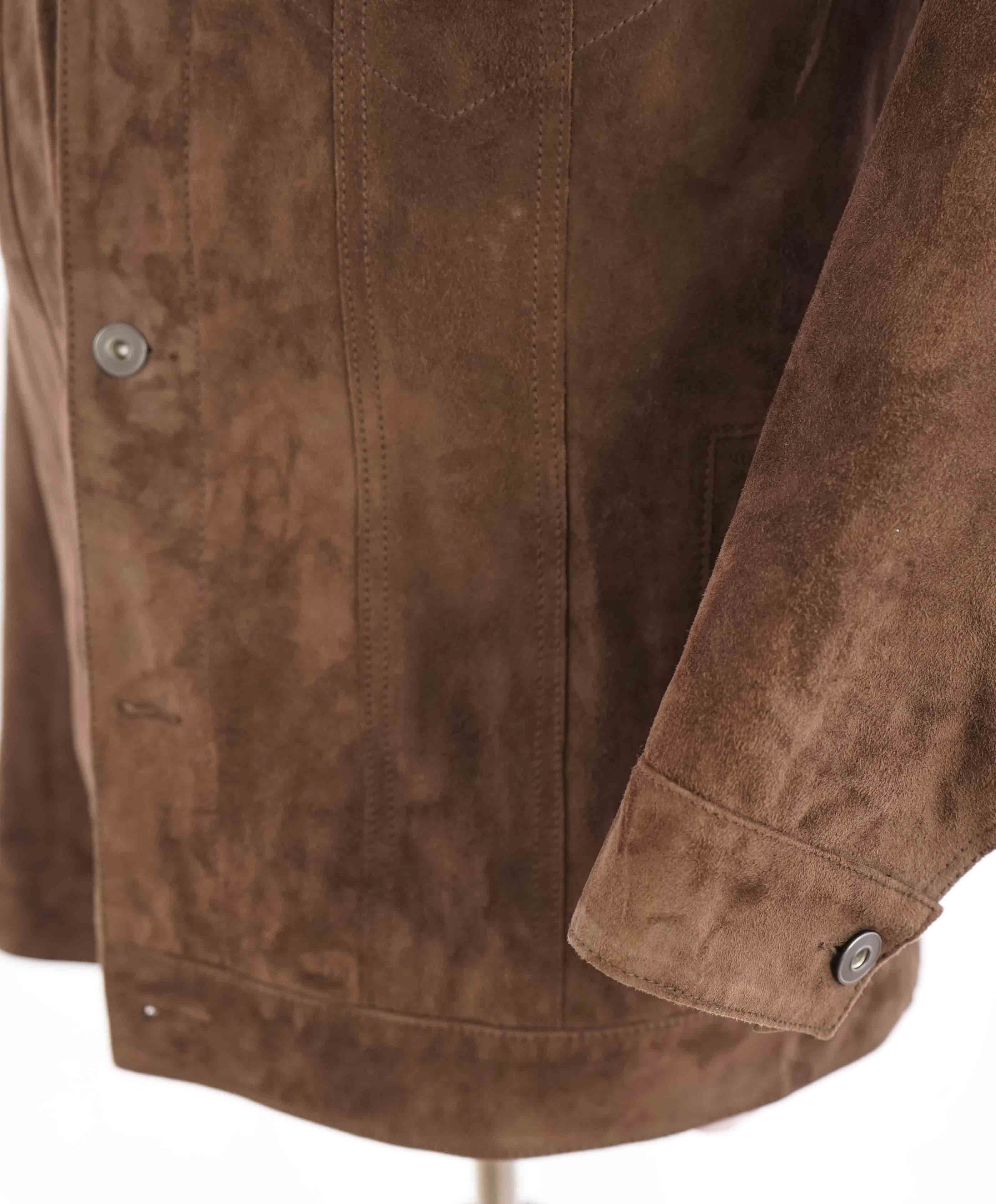 $1,095 SAKS FIFTH AVE - *SUPPLE SUEDE* Goat Skin Brown Metal Button- 40 US M