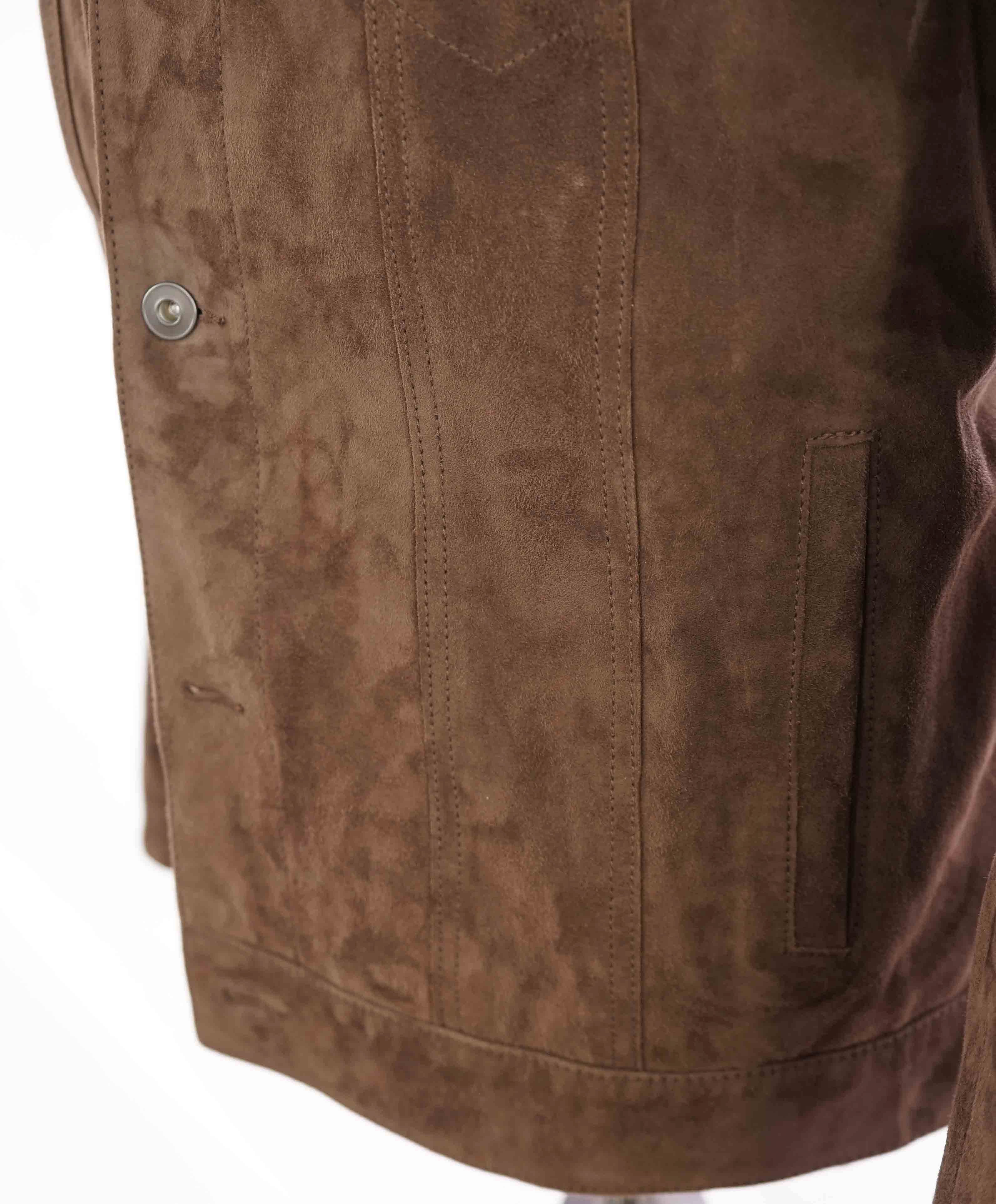 $1,095 SAKS FIFTH AVE - *SUPPLE SUEDE* Goat Skin Brown Metal Button- 40 US M