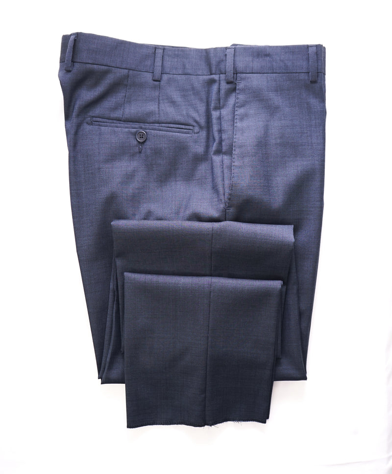 ZANELLA - Gray Blue Textured Micro Check “PAUL” Flat Front Dress Pants - 35W