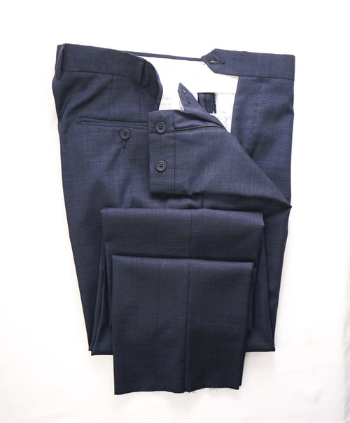 ZANELLA - Gray Blue Textured Micro Check “PAUL” Flat Front Dress Pants - 35W