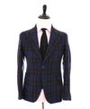 TAGLIATORE - Wide Peak Lapel Brown/Blue Bold Plaid Blazer 5-Button - 38R