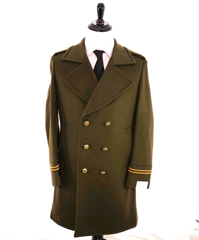 $2,000 ELEVENTY - Green/Gold CASHMERE/Wool Pilot/Aviator Overcoat - 44R (54EU)