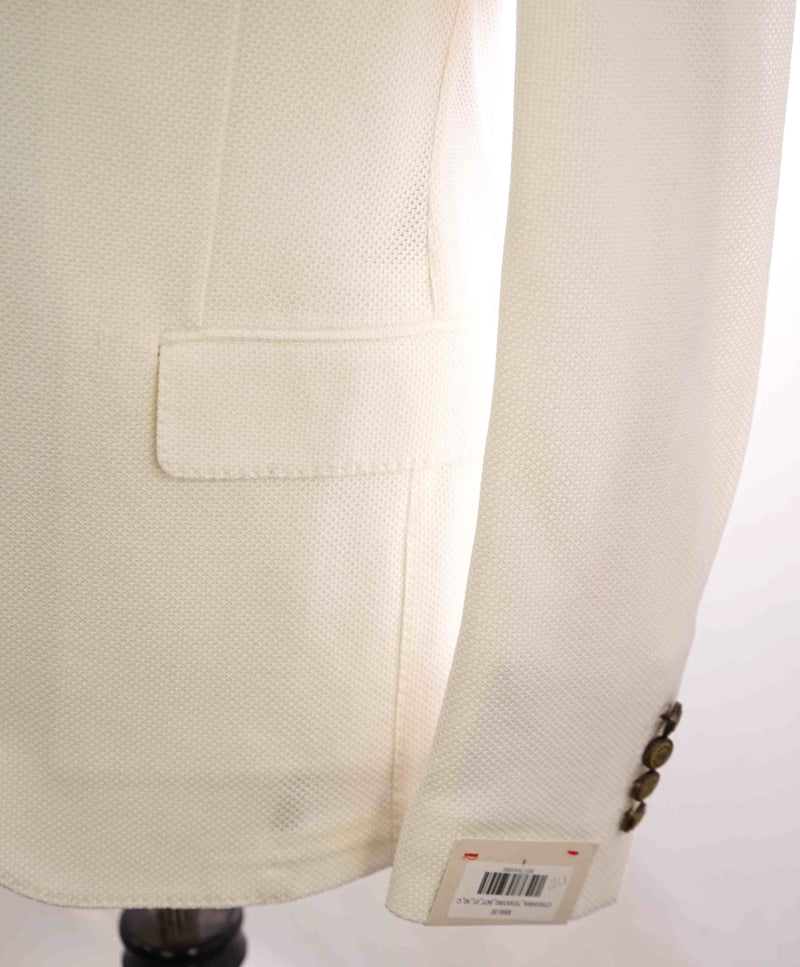 $1,095 ELEVENTY - Gold Logo Button White Pique Blazer - 40 (50 EU)