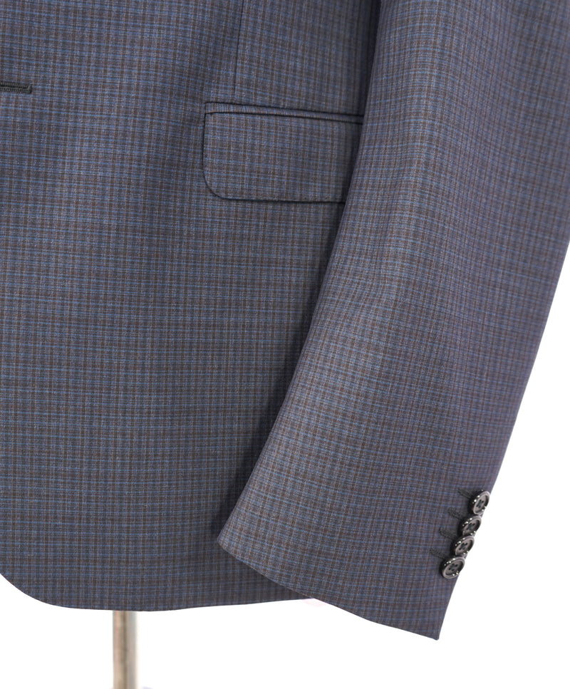 Z ZEGNA - Blue/Gray Multicolor Abstract Check Drop 8 Wool Blazer - 40R