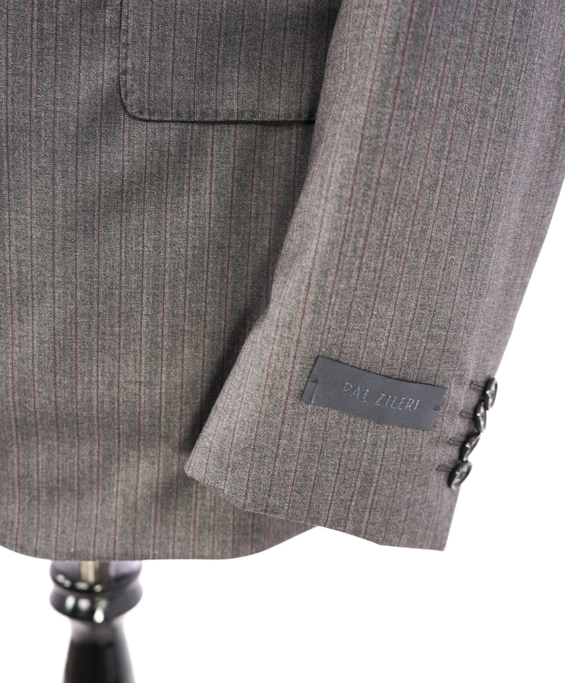 PAL ZILERI - Semi-Lined Soft Shoulder Purple Stripe Modern Suit - 40R