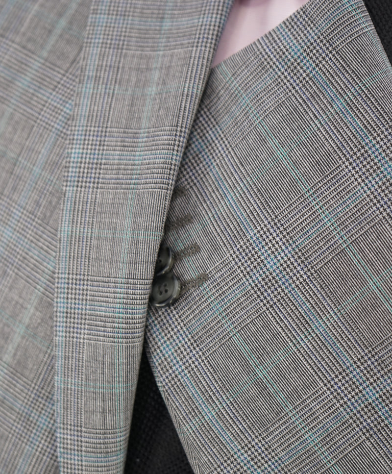 Z ZEGNA - Gray & Teal Prince Of Wales Check "TECHNO WOOL" Blazer - 40S