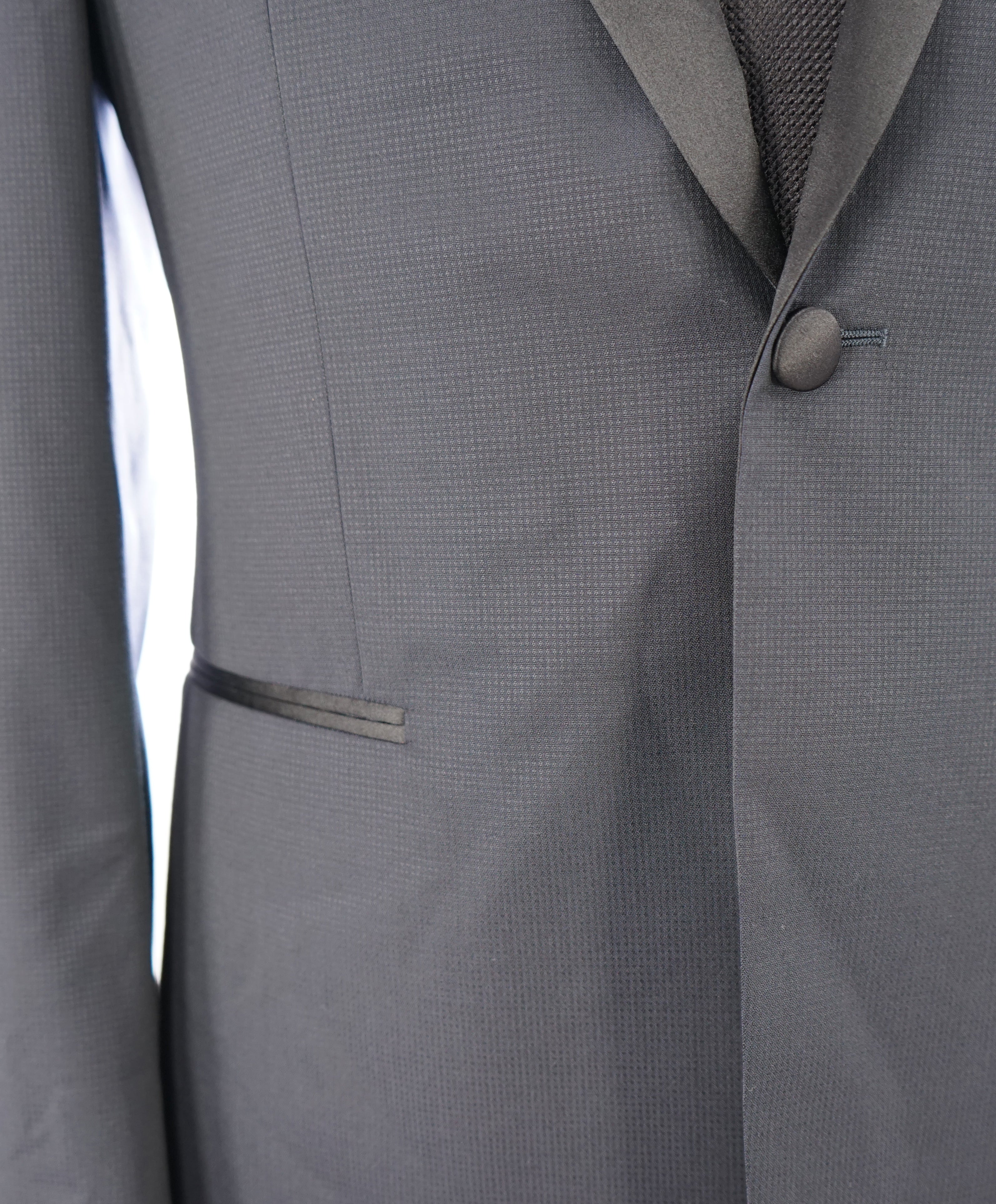 Z ZEGNA - Navy Blue Micro Check Textured Fabric Drop 8 Tuxedo Suit - 40R