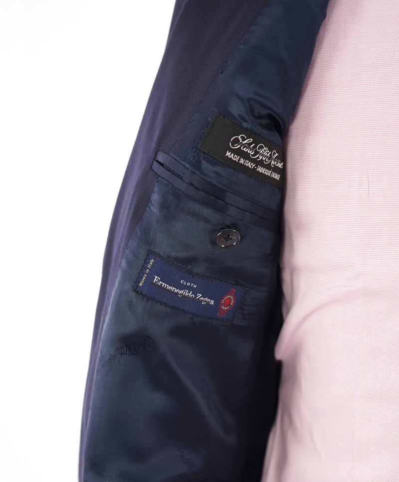 SAKS FIFTH AVENUE / ERMENEGILDO ZEGNA- Classic Fit Oxford Weave Blue Blazer- 42R