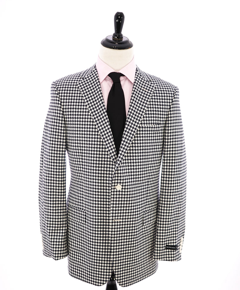 SAKS 5TH AVE BY HICKEY FREEMAN - Navy & Ivory Houndstooth Wool Blazer - 42L