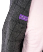 RALPH LAUREN PURPLE LABEL - CASHMERE Gray Windowpane Semi-Lined Blazer - 42R