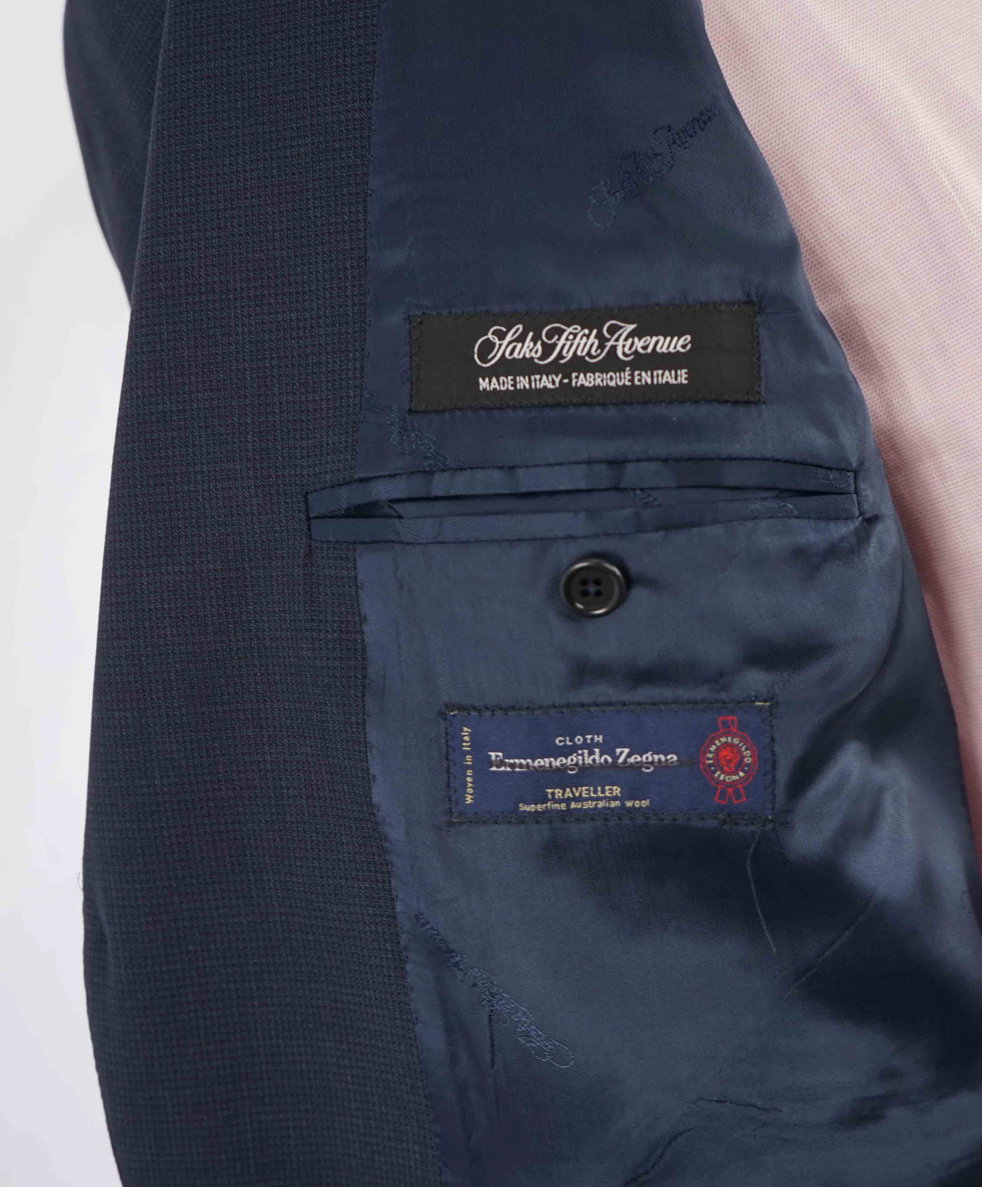 $995 ERMENEGILDO ZEGNA - By SAKS FIFTH AVENUE "Classic" Blue Blazer- 44S