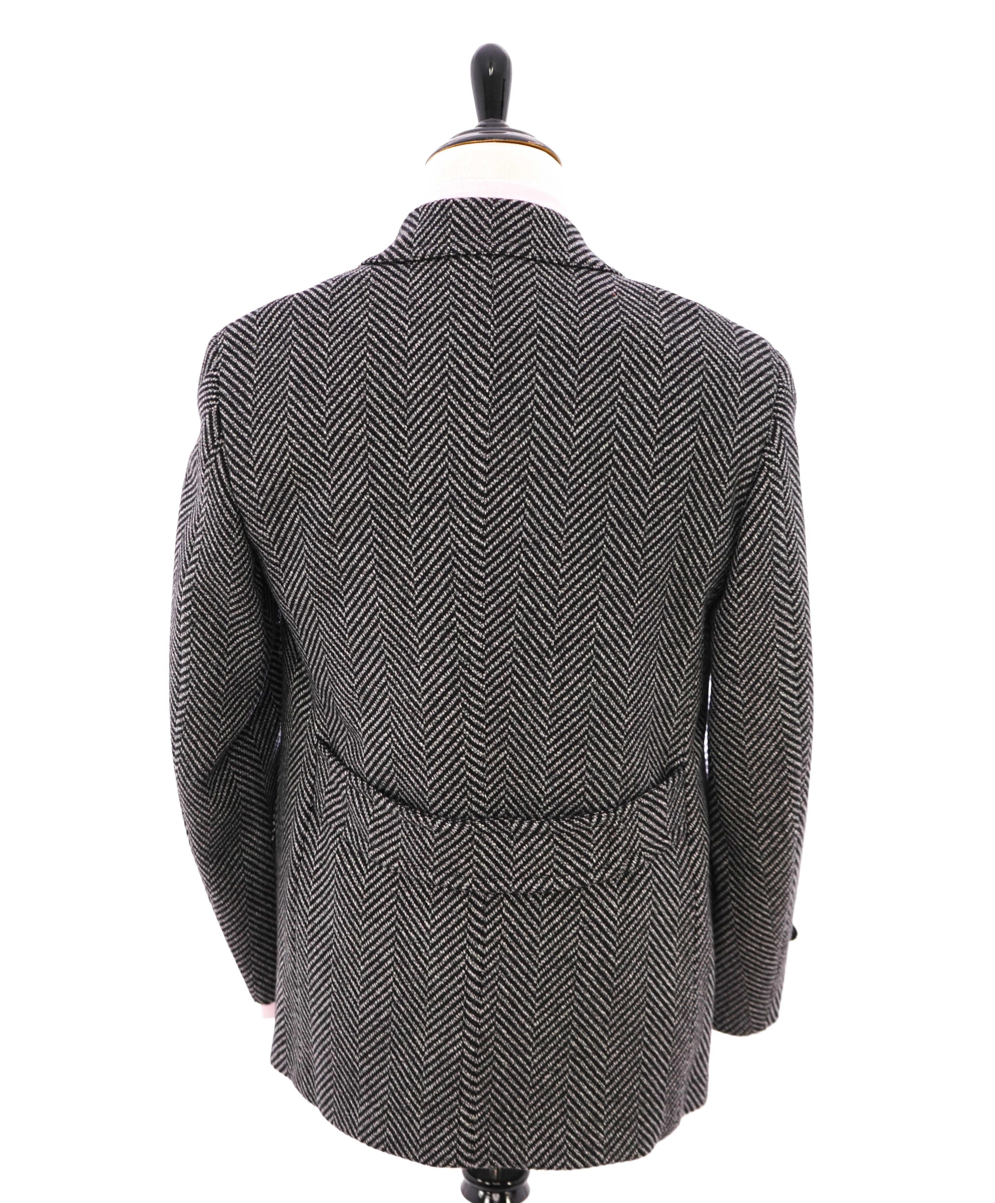 CANALI - Black & White Herringbone Double Breasted Peacoat Quilted Coat - 42