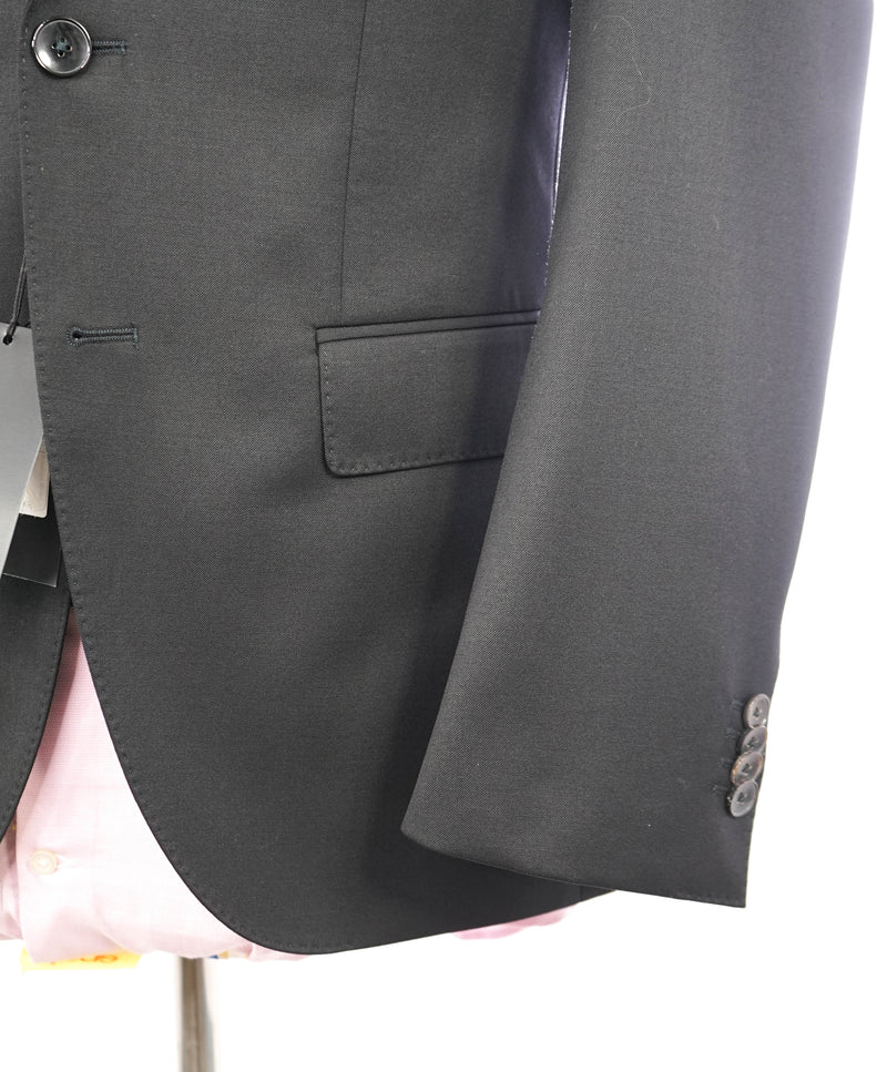 $1,295 HUGO BOSS - "REDA Super100" Solid Black Notch Lapel Suit - 40S