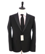 ARMANI COLLEZIONI - Black Textured Peak Lapel "M Line" Slim Suit - 38R