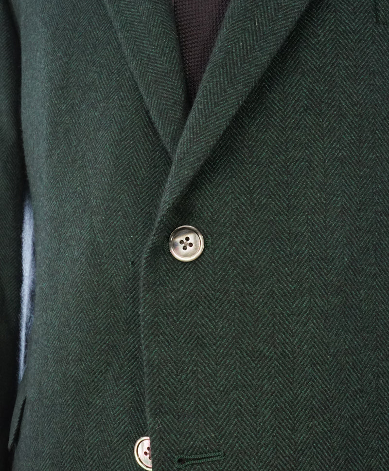 HICKEY FREEMAN -CARLO BARBERA PURE CASHMERE Green Herringbone Suit- 46S