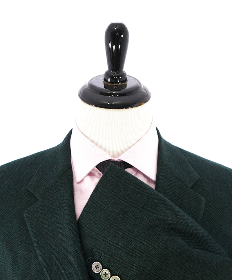 HICKEY FREEMAN -CARLO BARBERA PURE CASHMERE Green Herringbone Suit- 46S