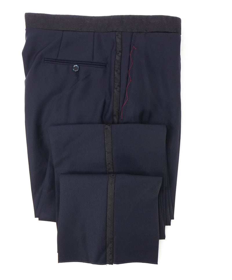 ISAIA - Wool/Mohair "Barathea Gregorio" Paisley Blue Tux Dress Pants Flat Front- 33W