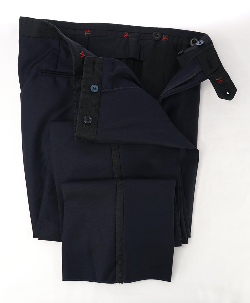 ISAIA - Wool/Mohair "Barathea Gregorio" Paisley Blue Tux Dress Pants Flat Front- 33W