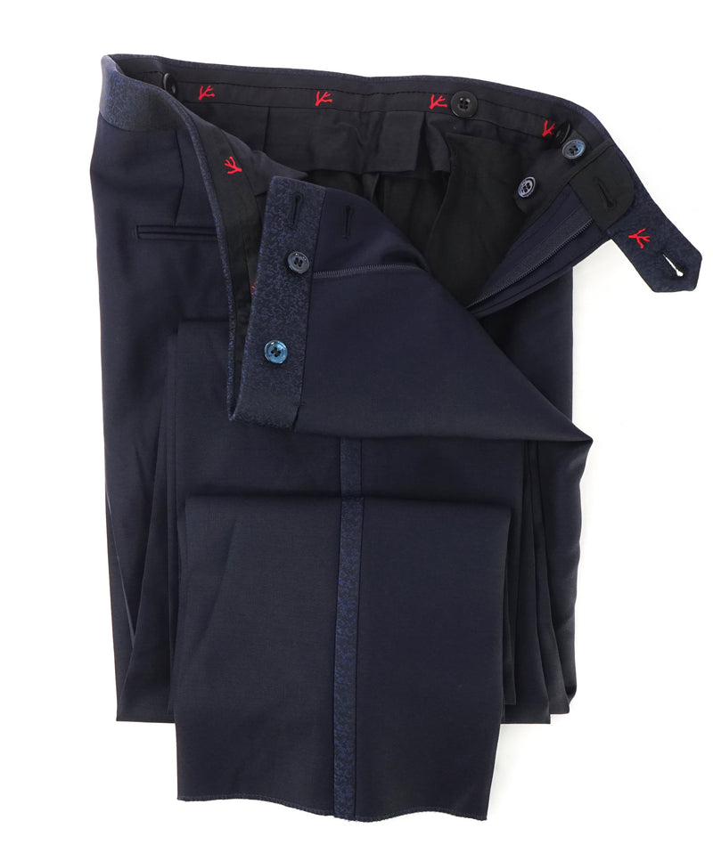 ISAIA - Wool/Mohair "Barathea Gregorio" Floral Blue Tux Dress Pants Flat Front- 30W