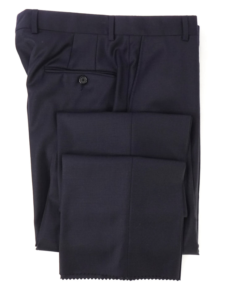 HICKEY FREEMAN - Solid Navy Closet Staple Wool Flat Front Dress Pants - 34W