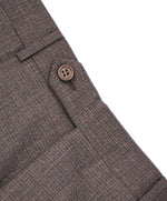 CANALI - Brown & Rust Micro Check Plaid Wool Flat Front Dress Pants - 31W