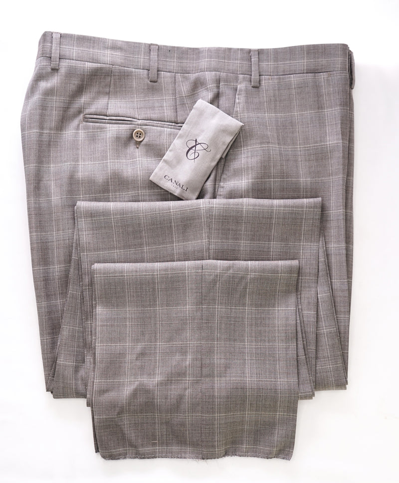CANALI - Brown Bold Check Plaid Wool Flat Front Dress Pants - 38W