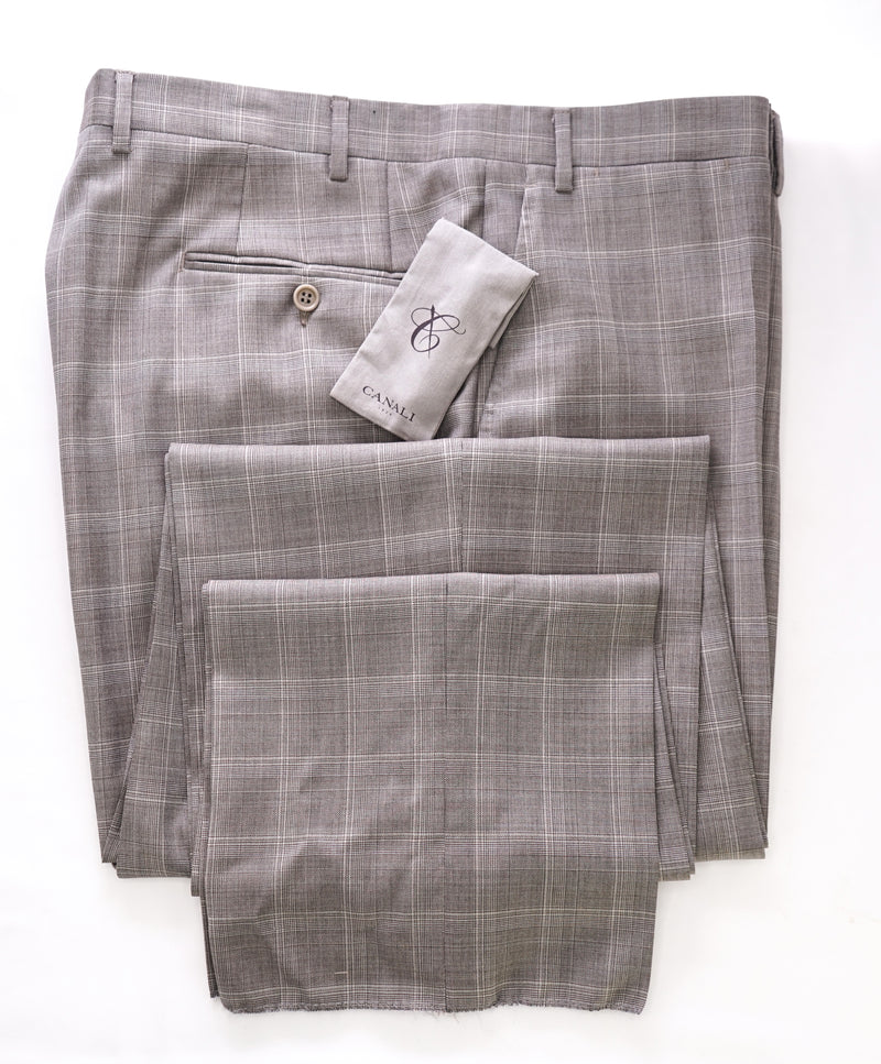 CANALI - Brown Bold Check Plaid Wool Flat Front Dress Pants - 34W