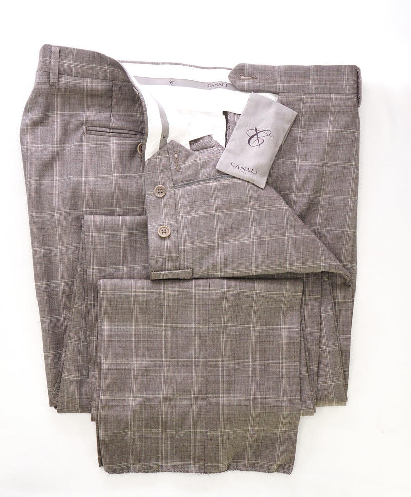 CANALI - Brown Bold Check Plaid Wool Flat Front Dress Pants - 34W