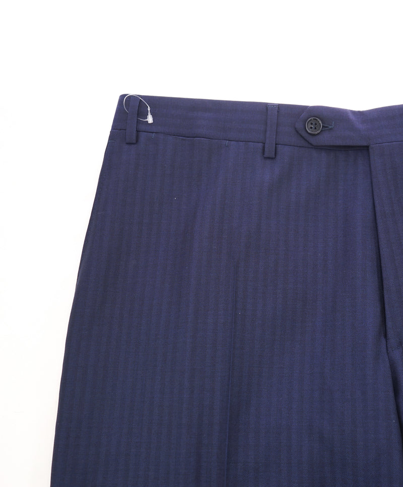 CANALI - Royal Blue Herringbone Flat Front Dress Pants - 37W