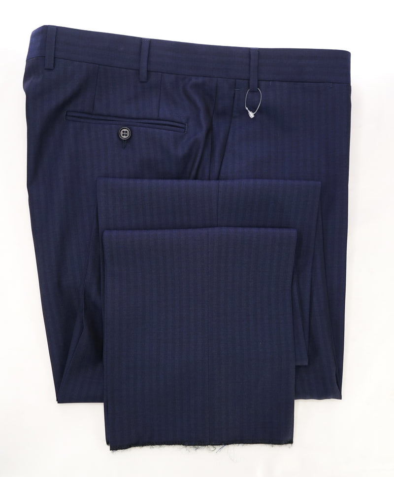 CANALI - Royal Blue Herringbone Flat Front Dress Pants - 37W