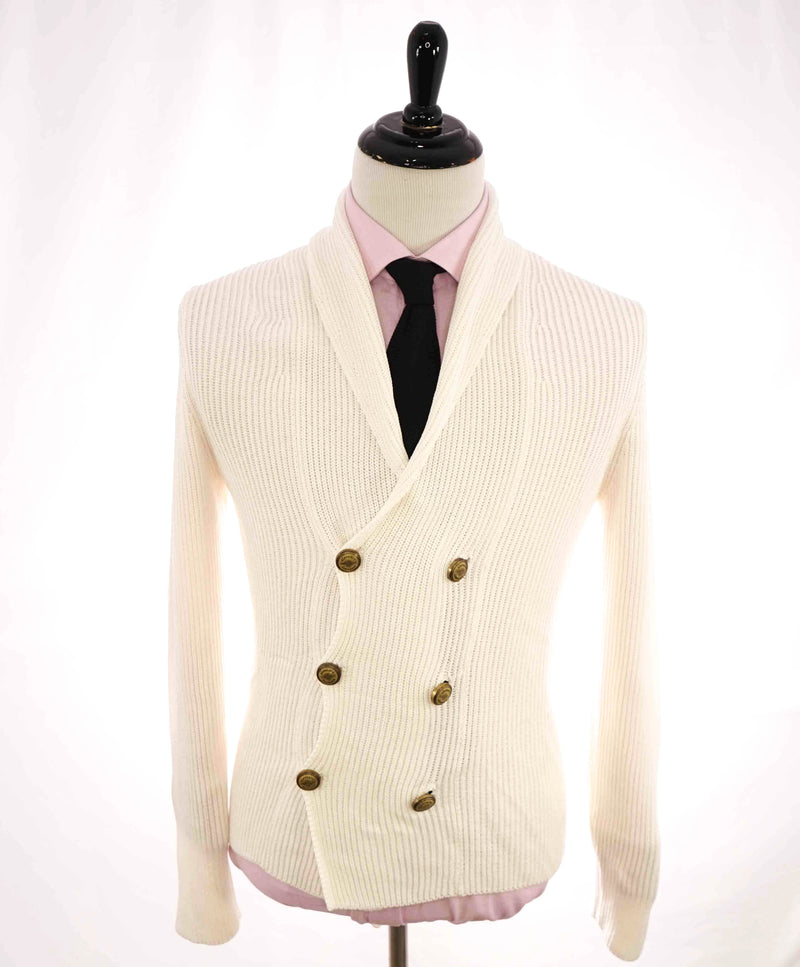 $795 ELEVENTY - Double Breasted White Knit  Sweater Jacket Blazer - Medium