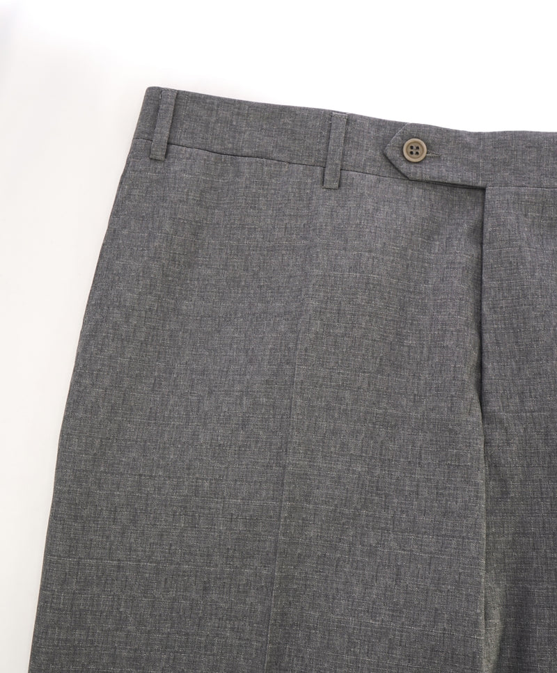 CANALI - Gray Geometric Squares Pattern Flat Front Dress Pants - 36W