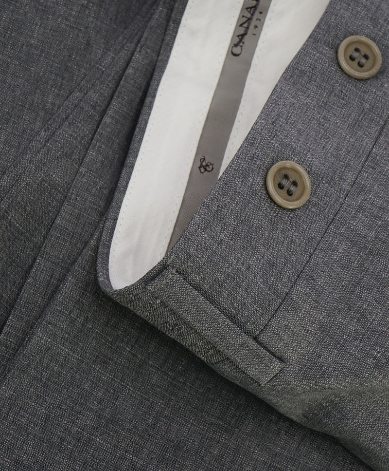 CANALI - Gray Geometric Squares Pattern Flat Front Dress Pants - 36W