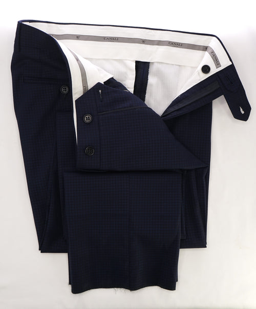 CANALI - Blue Geometric Squares Pattern Flat Front Dress Pants - 32W