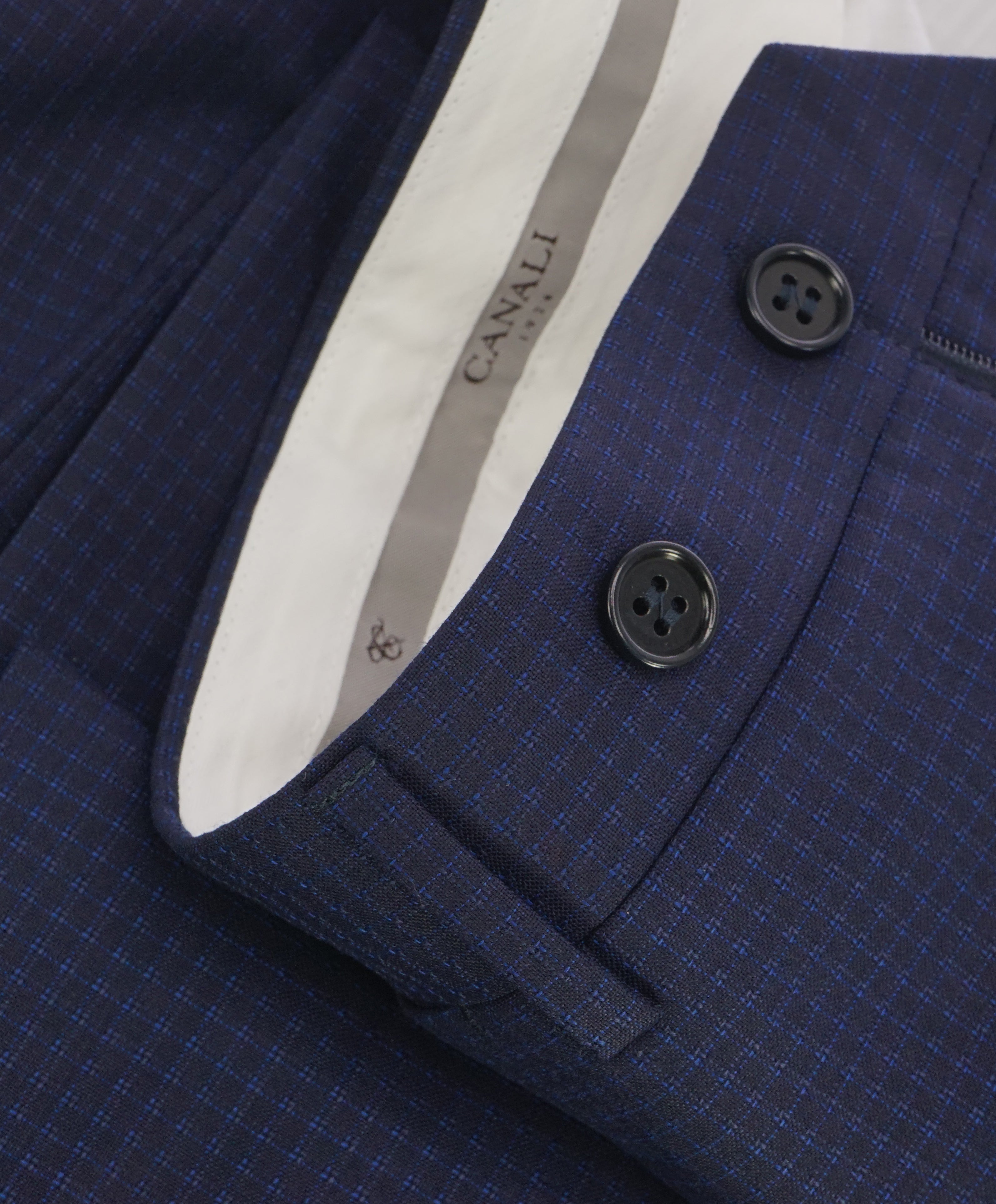 CANALI - Blue Geometric Squares Pattern Flat Front Dress Pants - 32W