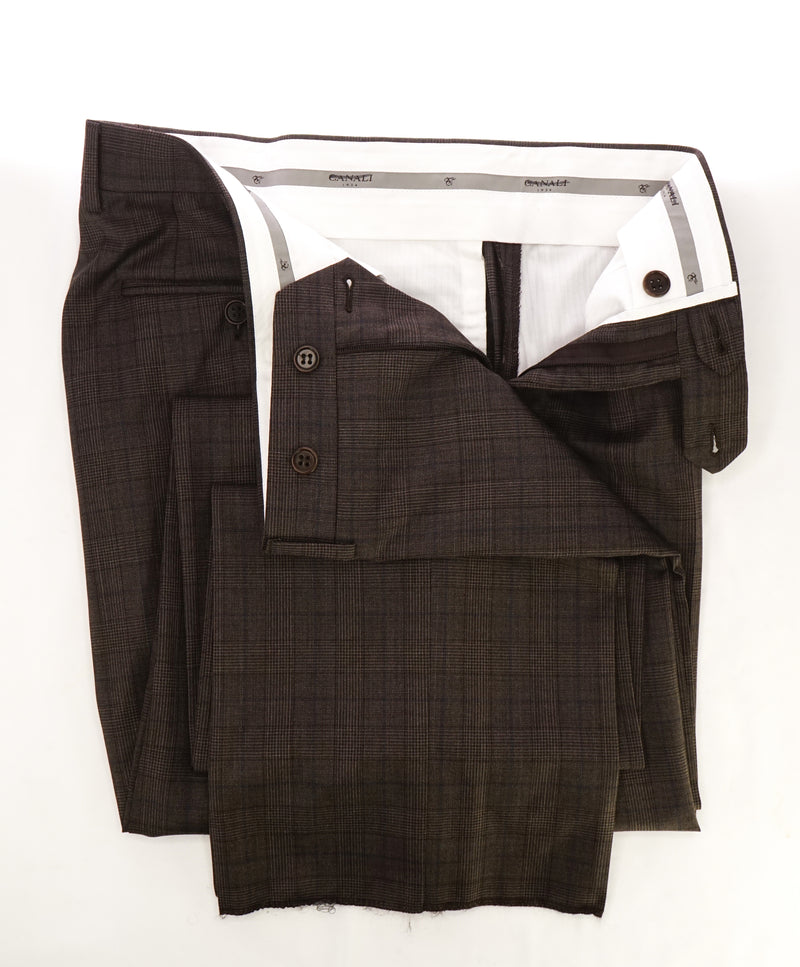 CANALI - Bold Brown & Blue Prince of Wales Check Flat Front Dress Pants - 36W