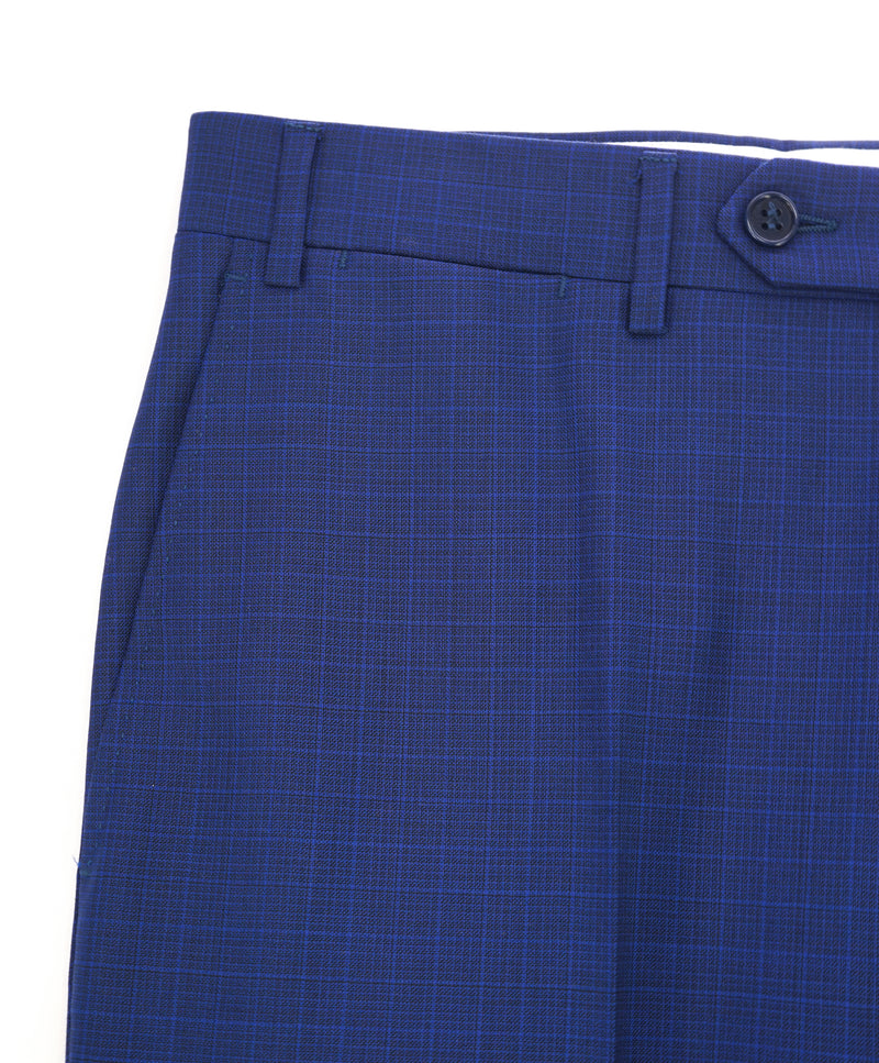 CANALI - Bold Blue Micro Check Plaid Flat Front Dress Pants - 32W