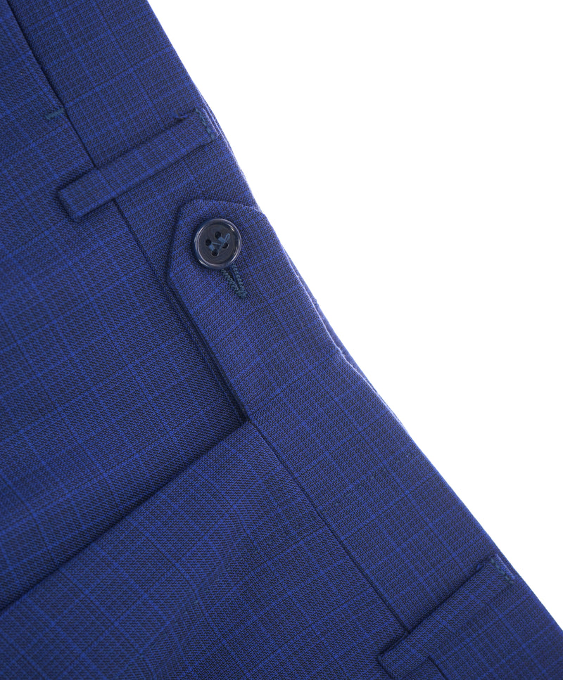 CANALI - Bold Blue Micro Check Plaid Flat Front Dress Pants - 32W