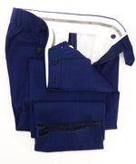 CANALI - Bold Blue Micro Check Plaid Flat Front Dress Pants - 32W