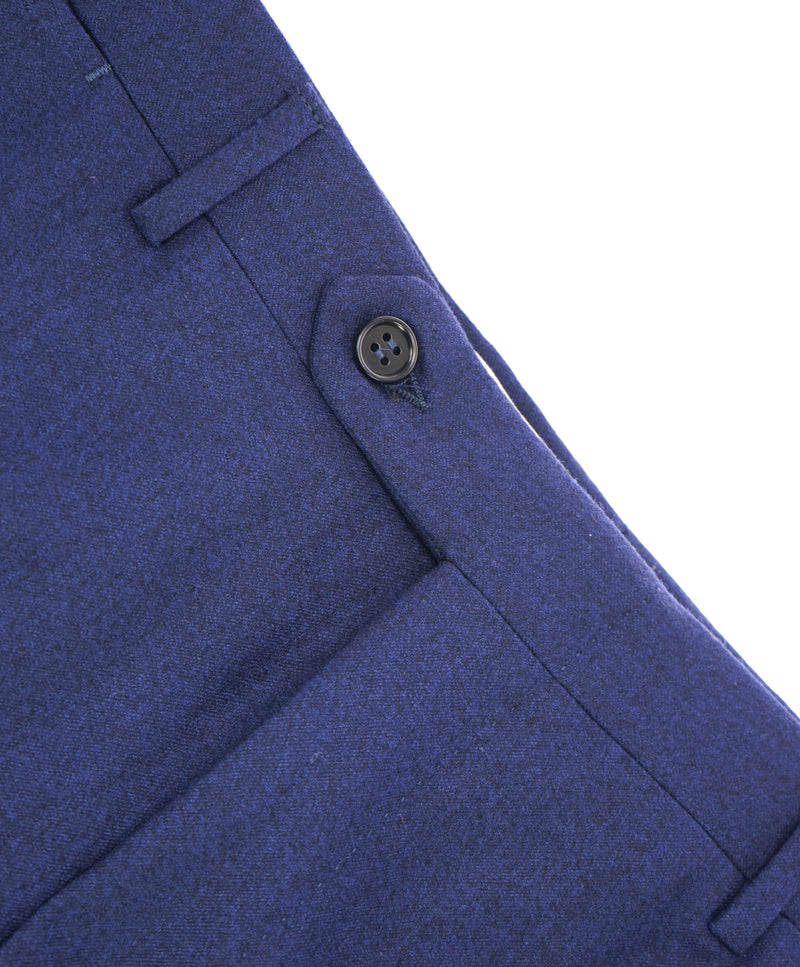 CANALI - Royal Blue Textured Flannel Flat Front Dress Pants - 40W