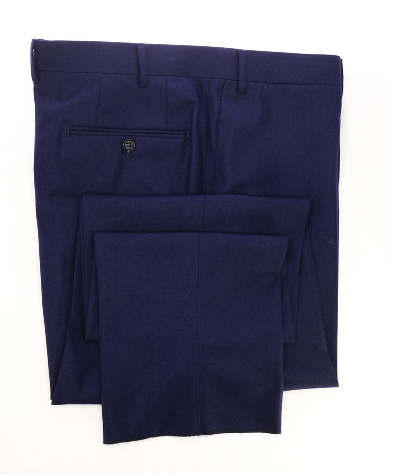 CANALI - Royal Blue Textured Flannel Flat Front Dress Pants - 40W