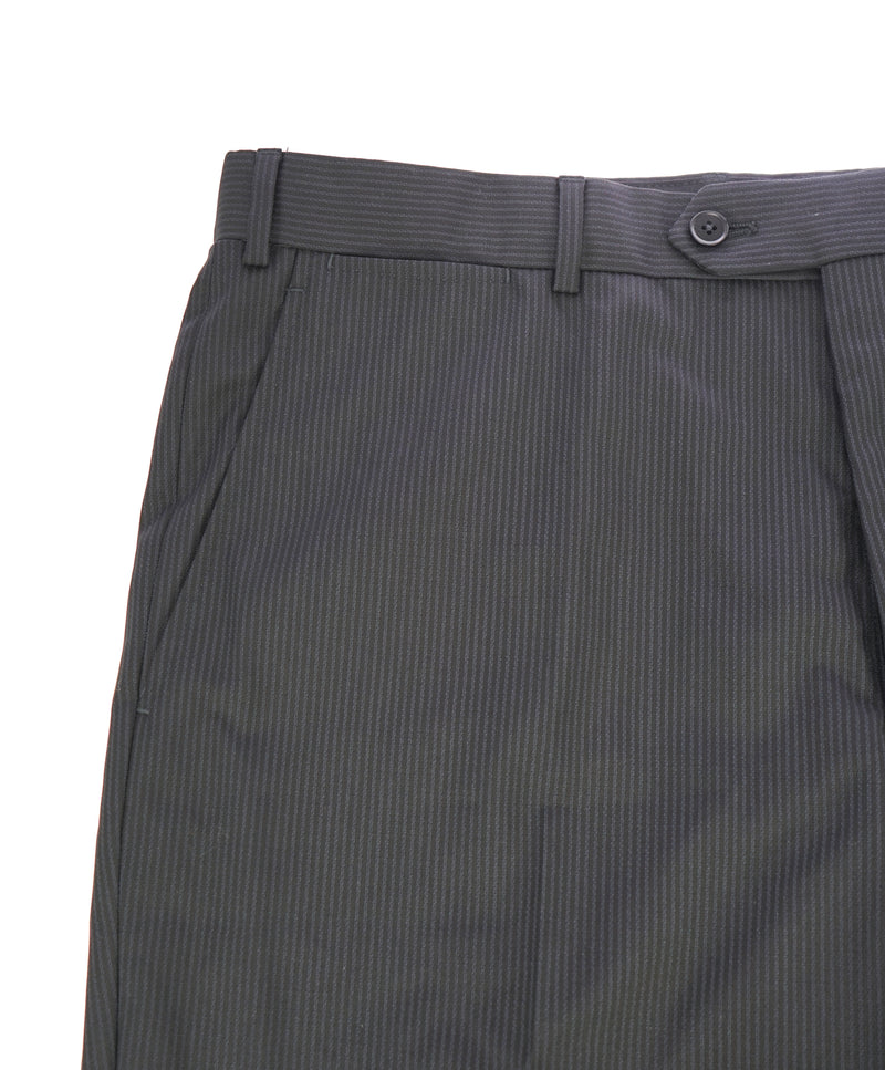 ARMANI COLLEZIONI - Black & Gray Tonal Rope Stripe Flat Front Dress Pants - 37W
