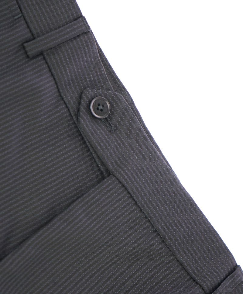 ARMANI COLLEZIONI - Black & Gray Tonal Rope Stripe Flat Front Dress Pants - 37W