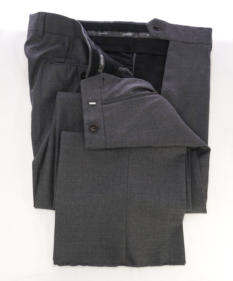 ARMANI COLLEZIONI - Medium Gray Solid Flat Front Dress Pants - 34W