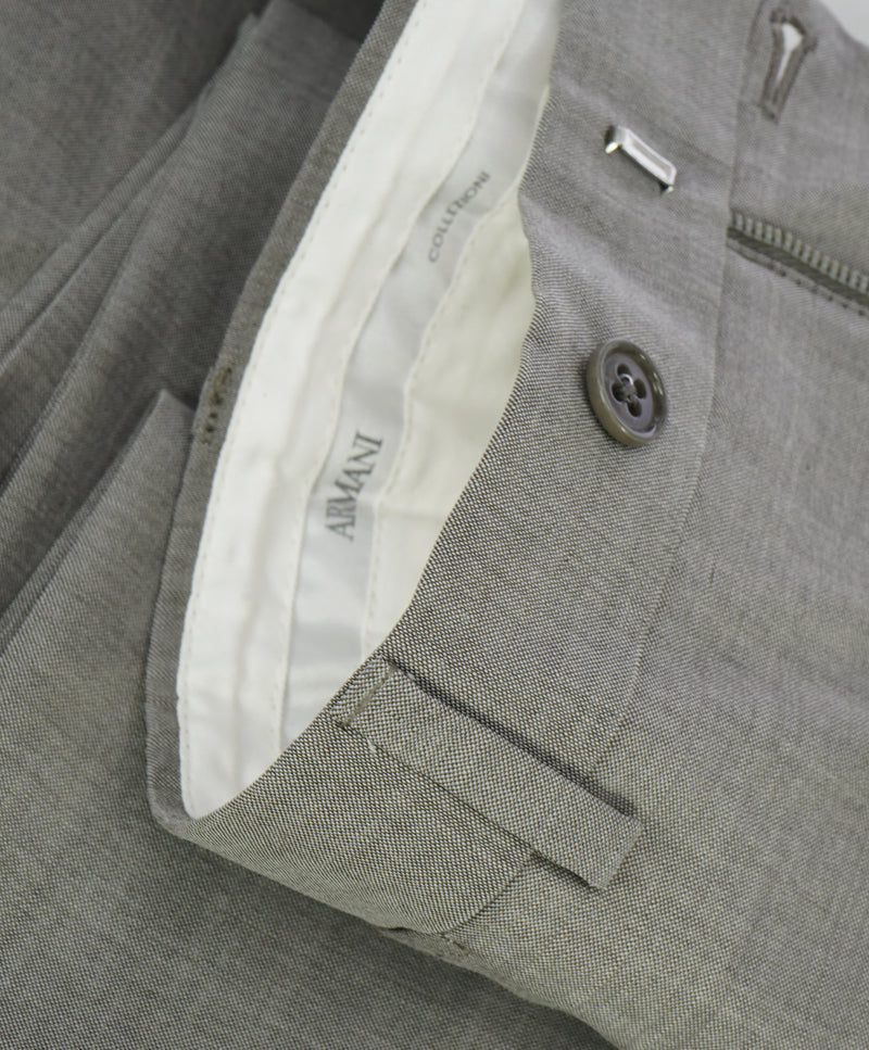ARMANI COLLEZIONI - Medium Gray Pindot Textured Flat Front Dress Pants - 39W